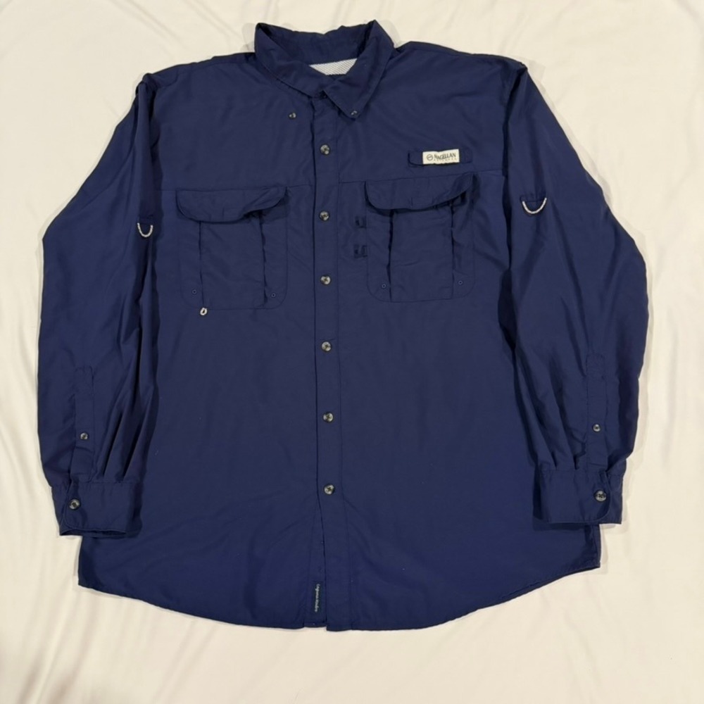 Magellan Outdoors Fishing Shirt Mens XL Navy Blue Excellent Relaxed‎ Fit Vented